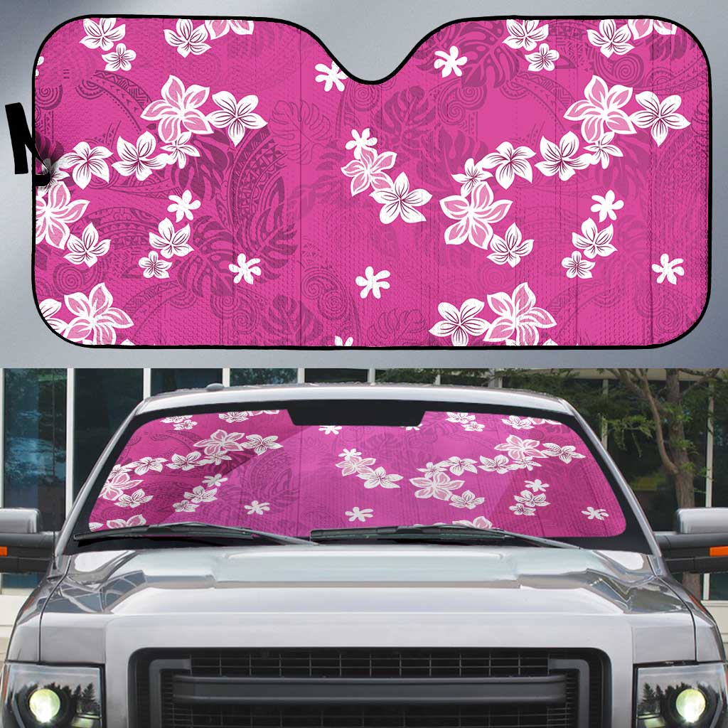 Hawaii Monstera Deliciosa Auto Sun Shade Pink Plumeria Polynesian Pattern - Polynesian Pride