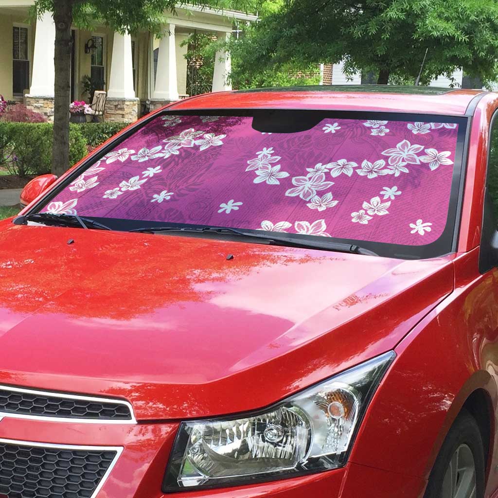 Hawaii Monstera Deliciosa Auto Sun Shade Pink Plumeria Polynesian Pattern - Polynesian Pride