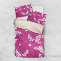 Hawaii Monstera Deliciosa Bedding Set Pink Plumeria Polynesian Pattern - Polynesian Pride