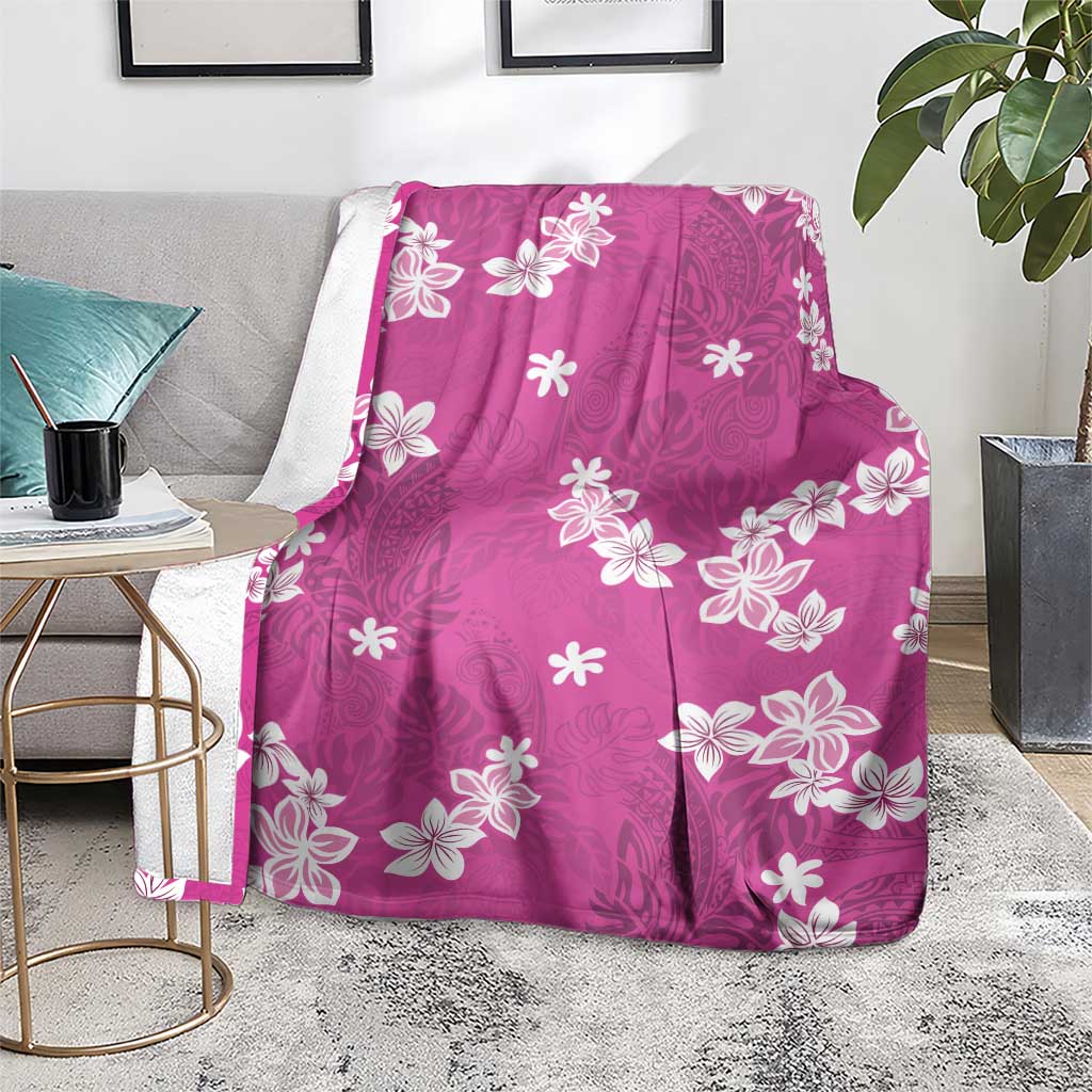 Hawaii Monstera Deliciosa Blanket Pink Plumeria Polynesian Pattern - Polynesian Pride