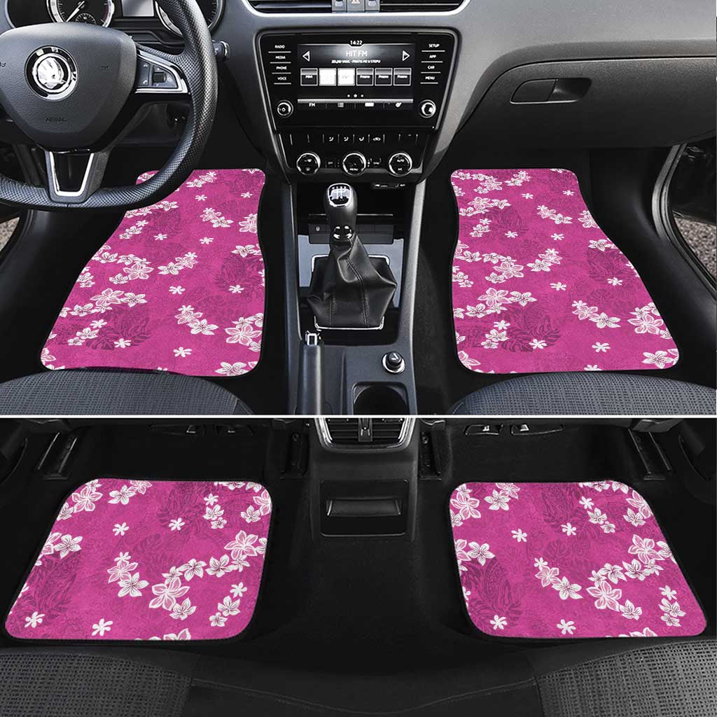 Hawaii Monstera Deliciosa Car Mats Pink Plumeria Polynesian Pattern - Polynesian Pride