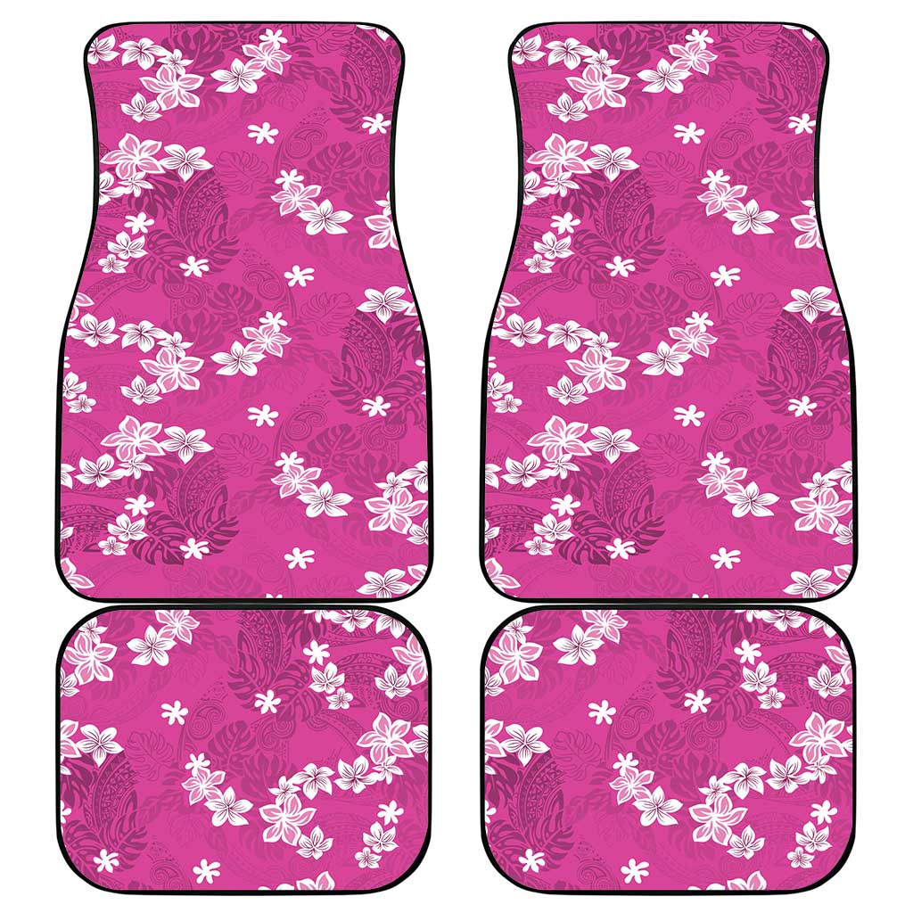 Hawaii Monstera Deliciosa Car Mats Pink Plumeria Polynesian Pattern - Polynesian Pride