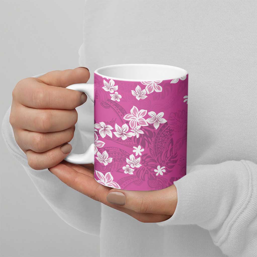 Hawaii Monstera Deliciosa Ceramic Mug Pink Plumeria Polynesian Pattern - Polynesian Pride