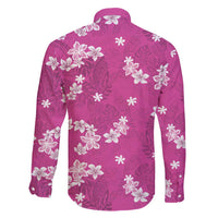 Hawaii Monstera Deliciosa Family Matching Long Sleeve Bodycon Dress and Hawaiian Shirt Pink Plumeria Polynesian Pattern - Polynesian Pride