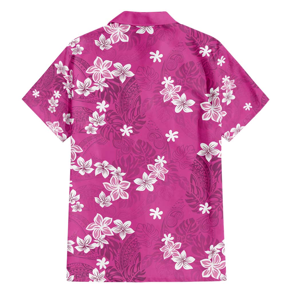 Hawaii Monstera Deliciosa Family Matching Off Shoulder Maxi Dress and Hawaiian Shirt Pink Plumeria Polynesian Pattern - Polynesian Pride