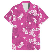Hawaii Monstera Deliciosa Family Matching Off Shoulder Short Dress and Hawaiian Shirt Pink Plumeria Polynesian Pattern - Polynesian Pride
