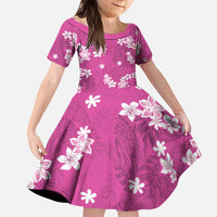 Hawaii Monstera Deliciosa Family Matching Puletasi and Hawaiian Shirt Pink Plumeria Polynesian Pattern LT05 Daughter's Dress Pink - Polynesian Pride