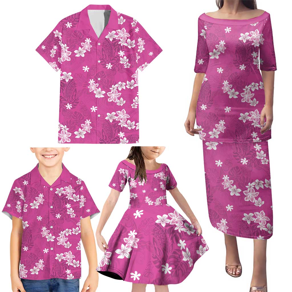 Hawaii Monstera Deliciosa Family Matching Puletasi and Hawaiian Shirt Pink Plumeria Polynesian Pattern LT05 - Polynesian Pride