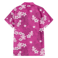 Hawaii Monstera Deliciosa Family Matching Short Sleeve Bodycon Dress and Hawaiian Shirt Pink Plumeria Polynesian Pattern - Polynesian Pride