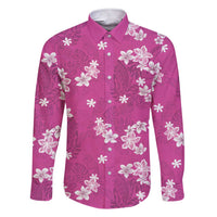 Hawaii Monstera Deliciosa Family Matching Short Sleeve Bodycon Dress and Hawaiian Shirt Pink Plumeria Polynesian Pattern - Polynesian Pride