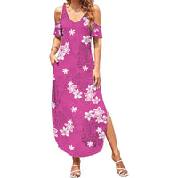 Hawaii Monstera Deliciosa Family Matching Summer Maxi Dress and Hawaiian Shirt Pink Plumeria Polynesian Pattern - Polynesian Pride
