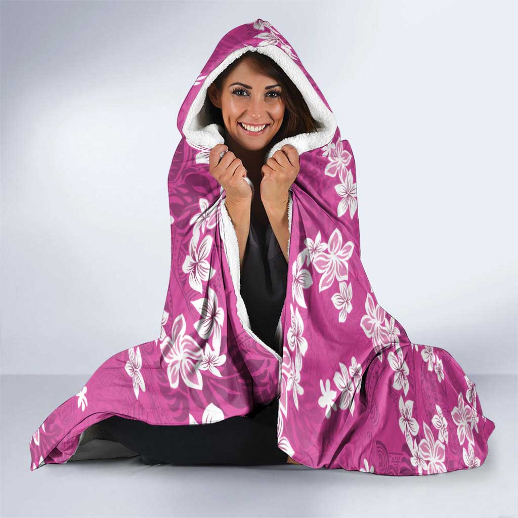 Hawaii Monstera Deliciosa Hooded Blanket Pink Plumeria Polynesian Pattern - Polynesian Pride