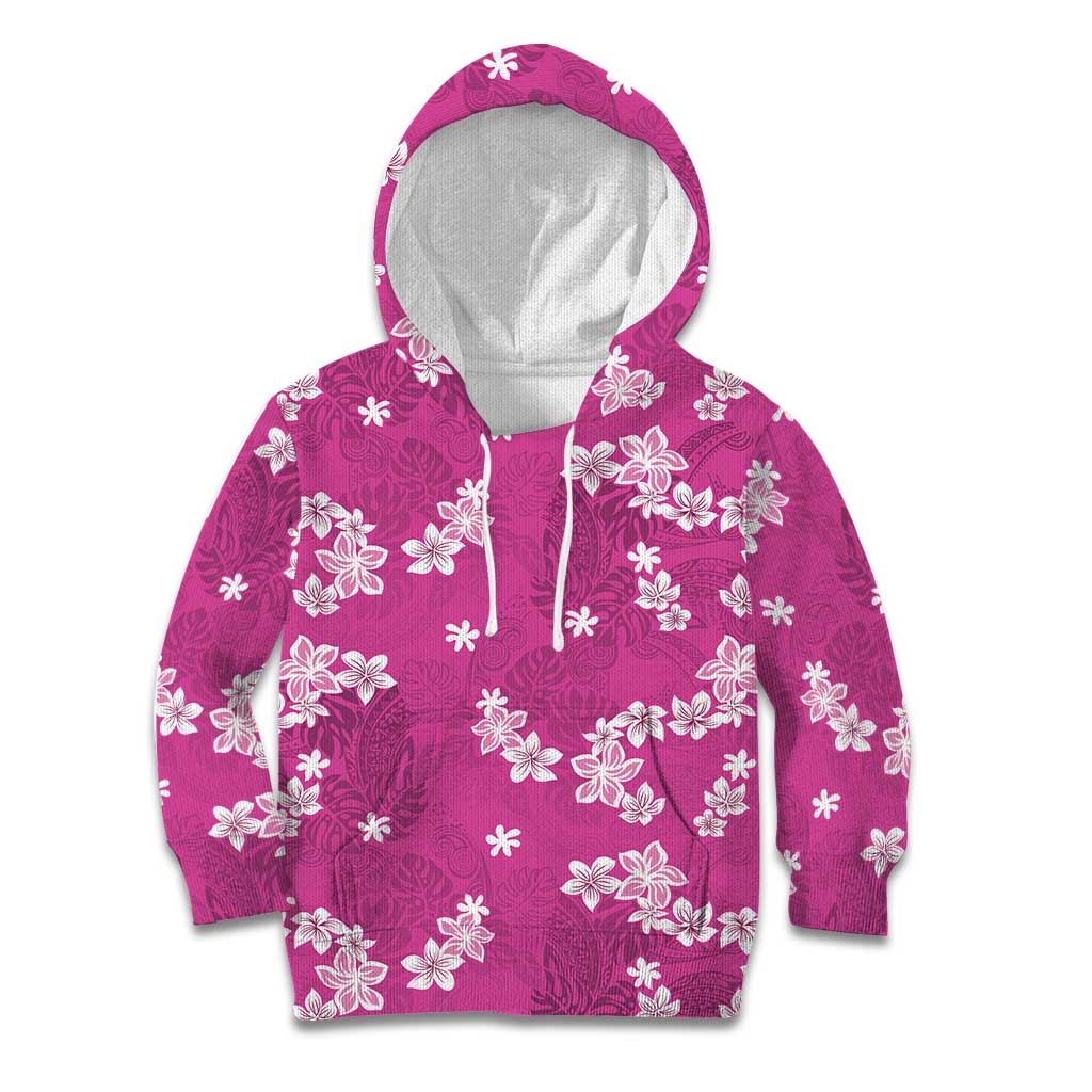 Hawaii Monstera Deliciosa Kid Hoodie Pink Plumeria Polynesian Pattern - Polynesian Pride