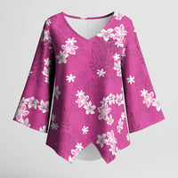Hawaii Monstera Deliciosa Kimono Sleeve Blouse Pink Plumeria Polynesian Pattern - Polynesian Pride