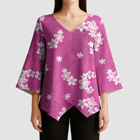 Hawaii Monstera Deliciosa Kimono Sleeve Blouse Pink Plumeria Polynesian Pattern - Polynesian Pride