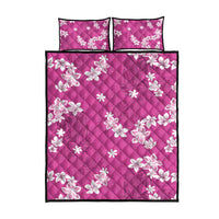 Hawaii Monstera Deliciosa Quilt Bed Set Pink Plumeria Polynesian Pattern - Polynesian Pride