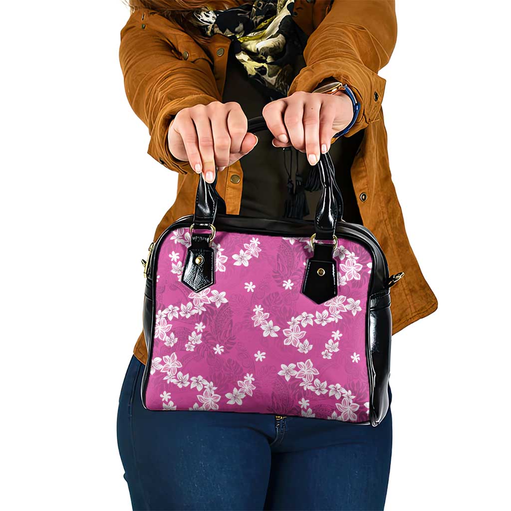 Hawaii Monstera Deliciosa Shoulder Handbag Pink Plumeria Polynesian Pattern - Polynesian Pride
