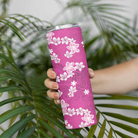 Hawaii Monstera Deliciosa Skinny Tumbler Pink Plumeria Polynesian Pattern - Polynesian Pride
