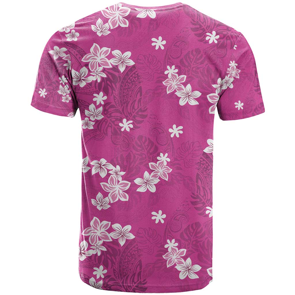 Hawaii Monstera Deliciosa T Shirt Pink Plumeria Polynesian Pattern - Polynesian Pride