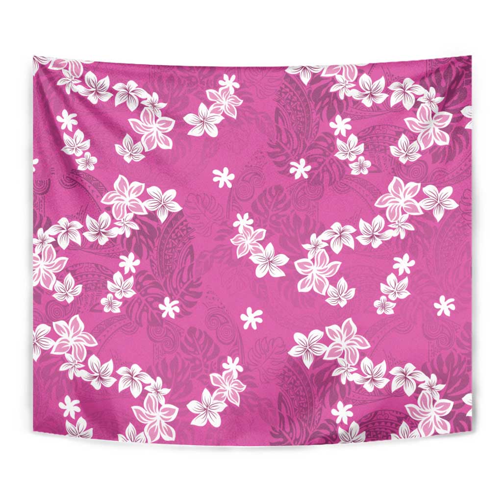Hawaii Monstera Deliciosa Tapestry Pink Plumeria Polynesian Pattern - Polynesian Pride