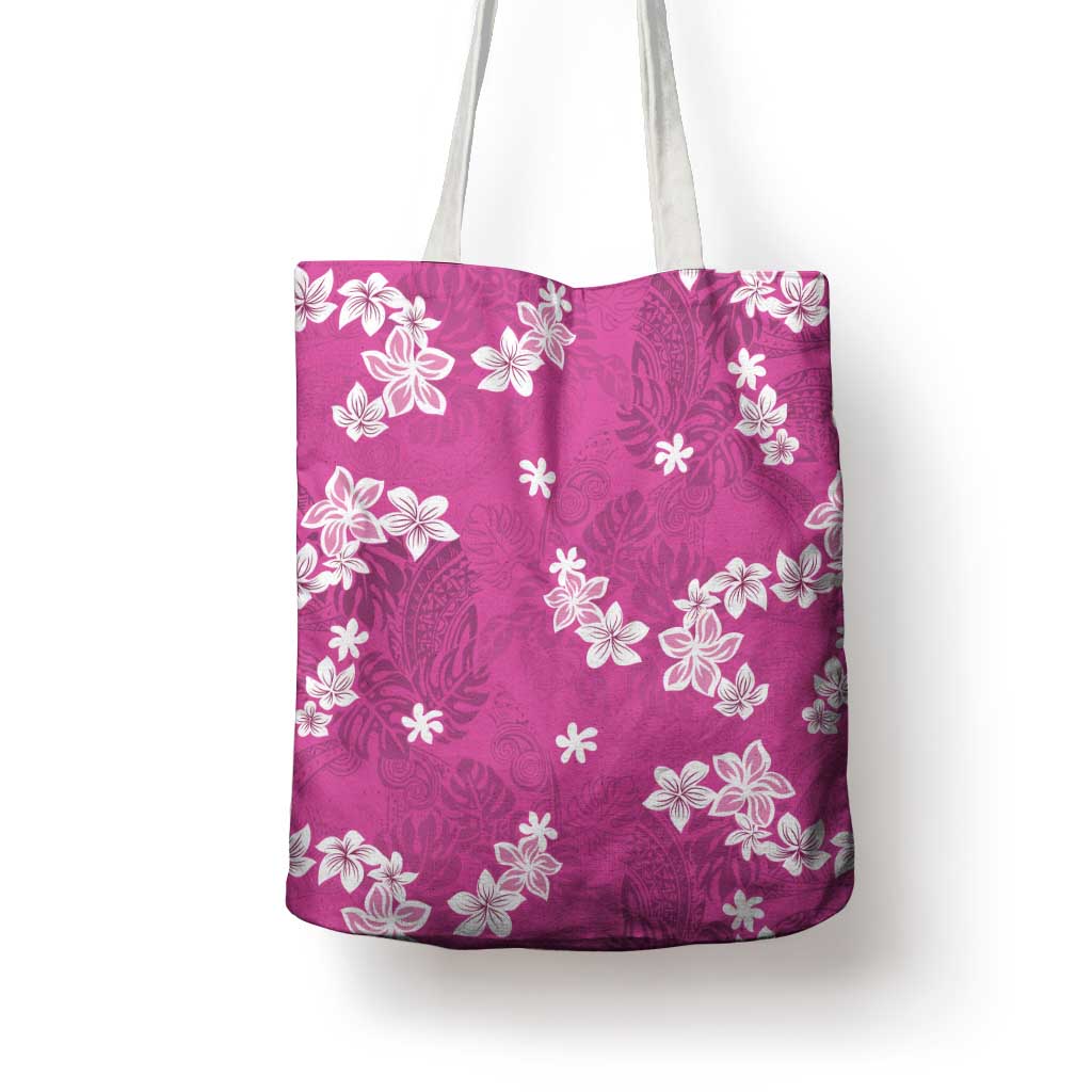 Hawaii Monstera Deliciosa Tote Bag Pink Plumeria Polynesian Pattern LT05 - Polynesian Pride