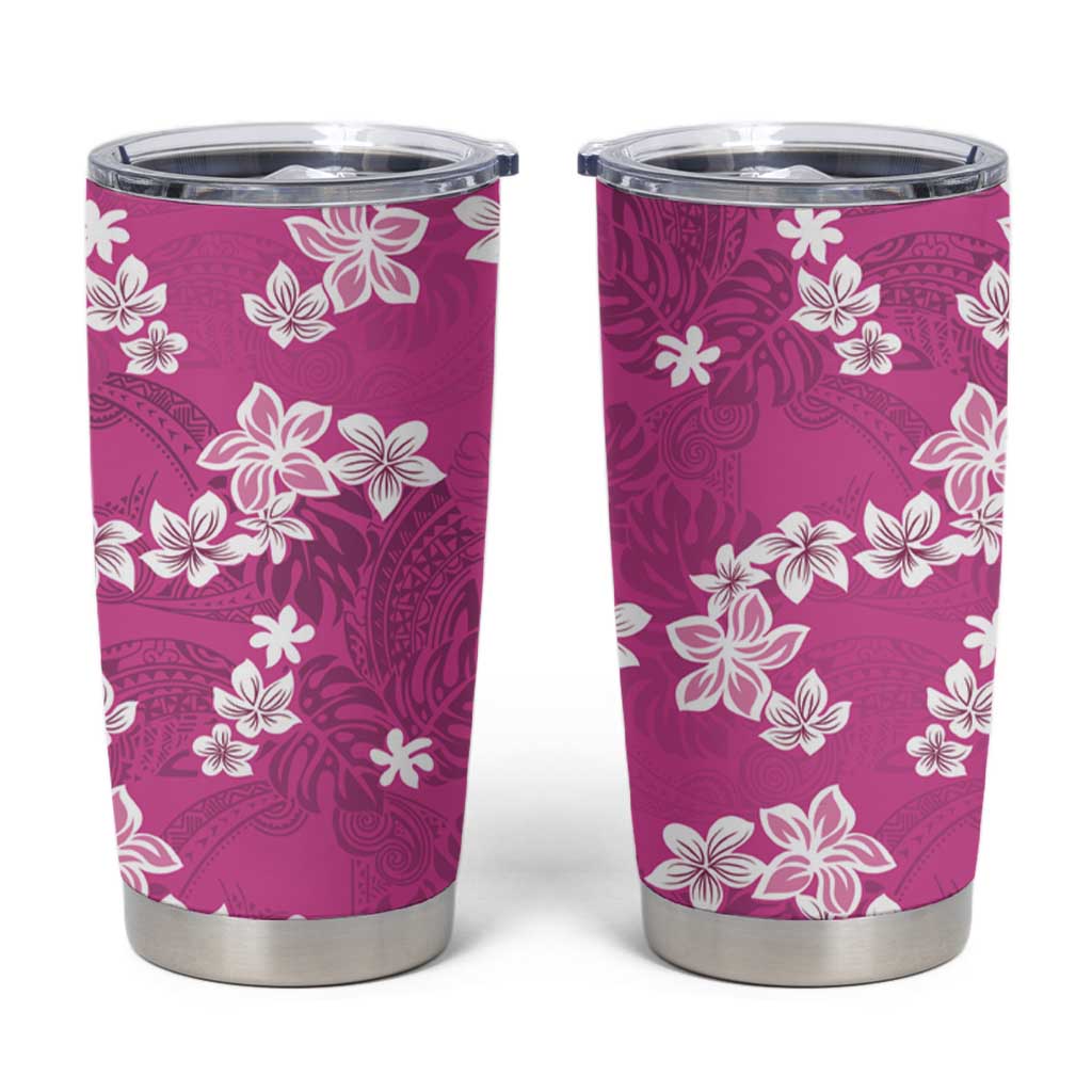 Hawaii Monstera Deliciosa Tumbler Cup Pink Plumeria Polynesian Pattern - Polynesian Pride