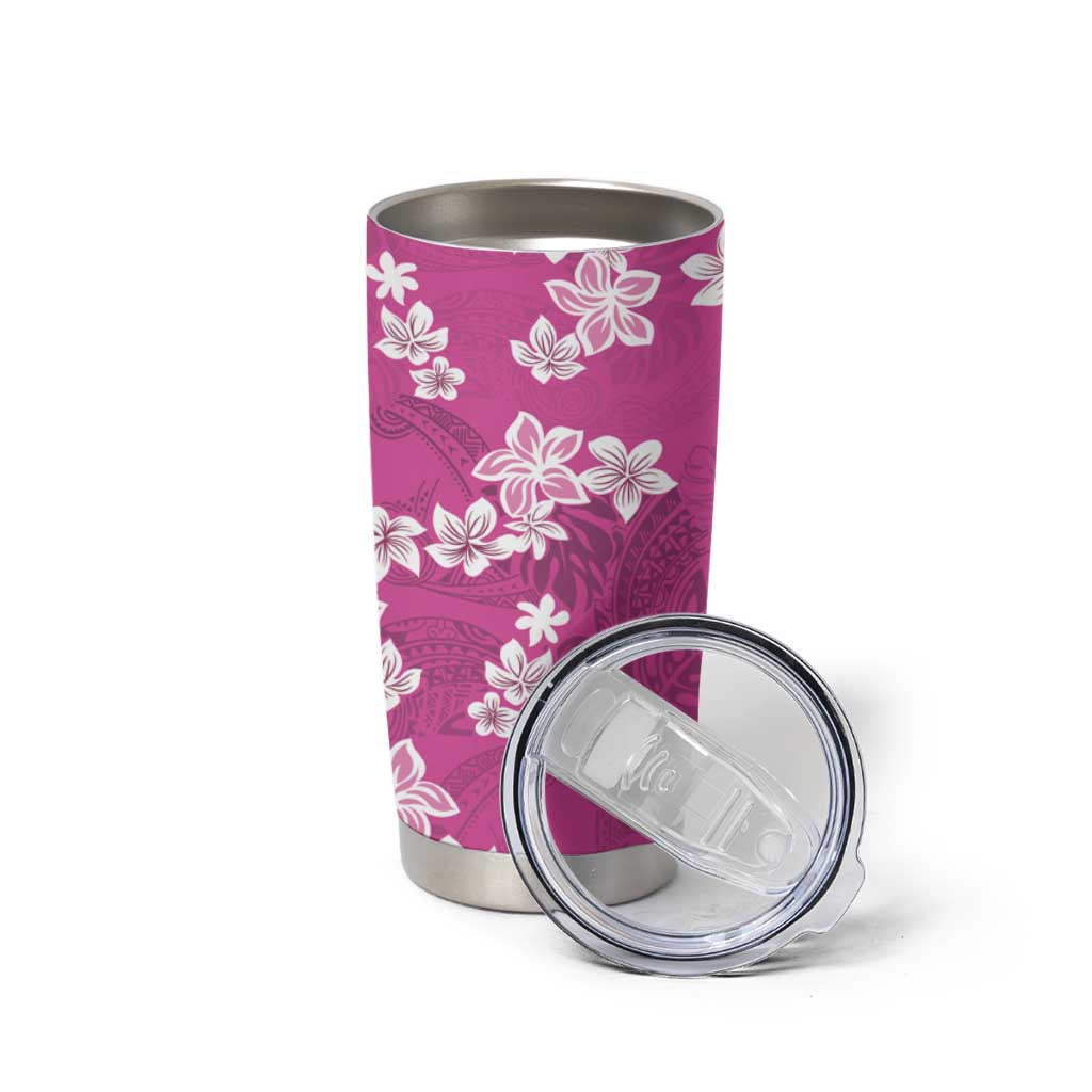 Hawaii Monstera Deliciosa Tumbler Cup Pink Plumeria Polynesian Pattern - Polynesian Pride