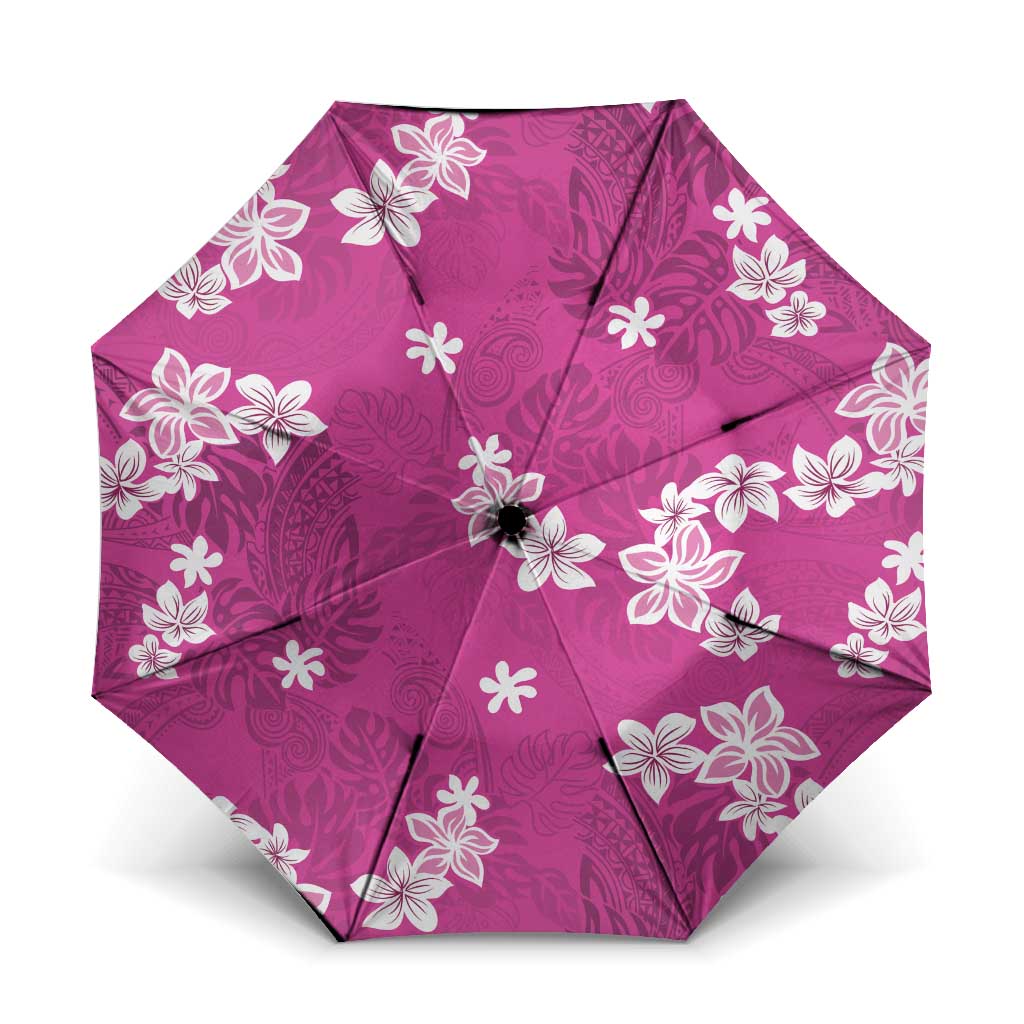 Hawaii Monstera Deliciosa Umbrella Pink Plumeria Polynesian Pattern LT05 One Size Folded 11.42 inch Opened Diameter 37.4 inch Pink - Polynesian Pride