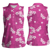 Hawaii Monstera Deliciosa Women Sleeveless Polo Shirt Pink Plumeria Polynesian Pattern - Polynesian Pride