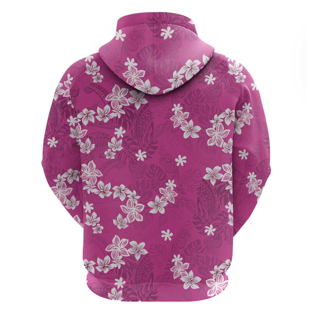 Hawaii Monstera Deliciosa Zip Hoodie Pink Plumeria Polynesian Pattern - Polynesian Pride