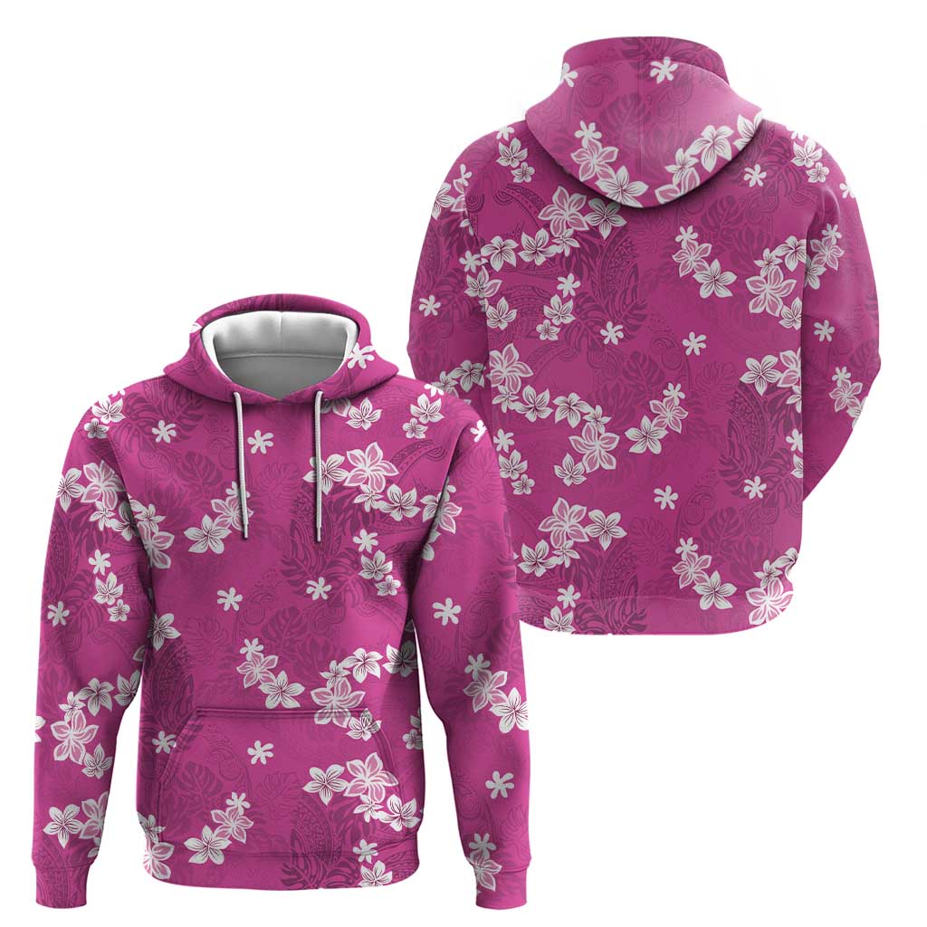 Hawaii Monstera Deliciosa Zip Hoodie Pink Plumeria Polynesian Pattern - Polynesian Pride