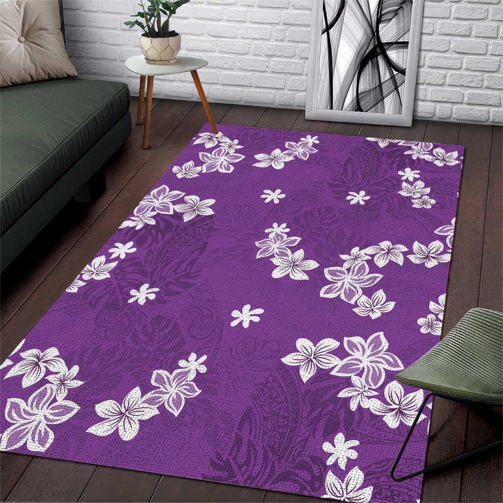 Hawaii Monstera Deliciosa Area Rug Purple Plumeria Polynesian Pattern - Polynesian Pride