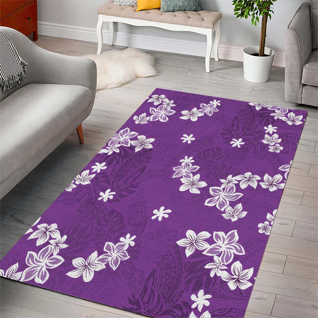 Hawaii Monstera Deliciosa Area Rug Purple Plumeria Polynesian Pattern - Polynesian Pride