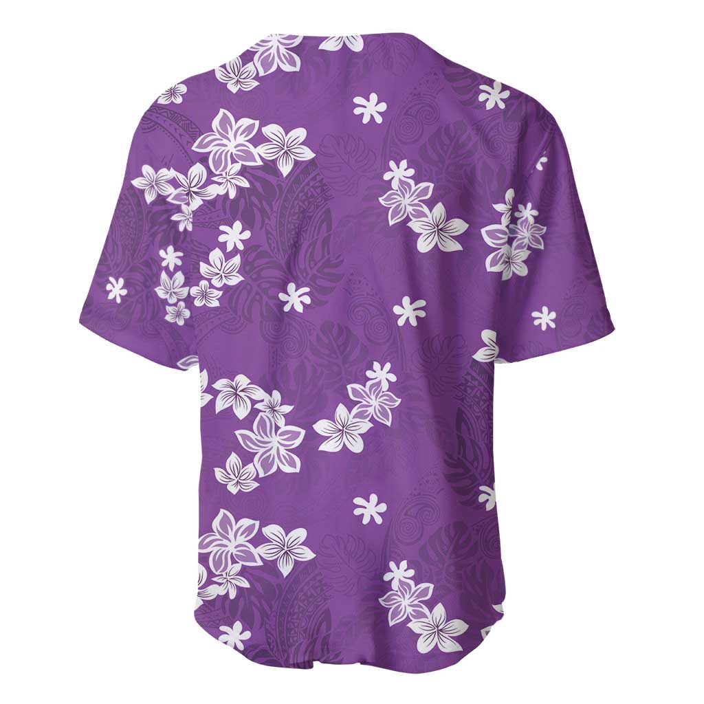 Hawaii Monstera Deliciosa Baseball Jersey Purple Plumeria Polynesian Pattern - Polynesian Pride
