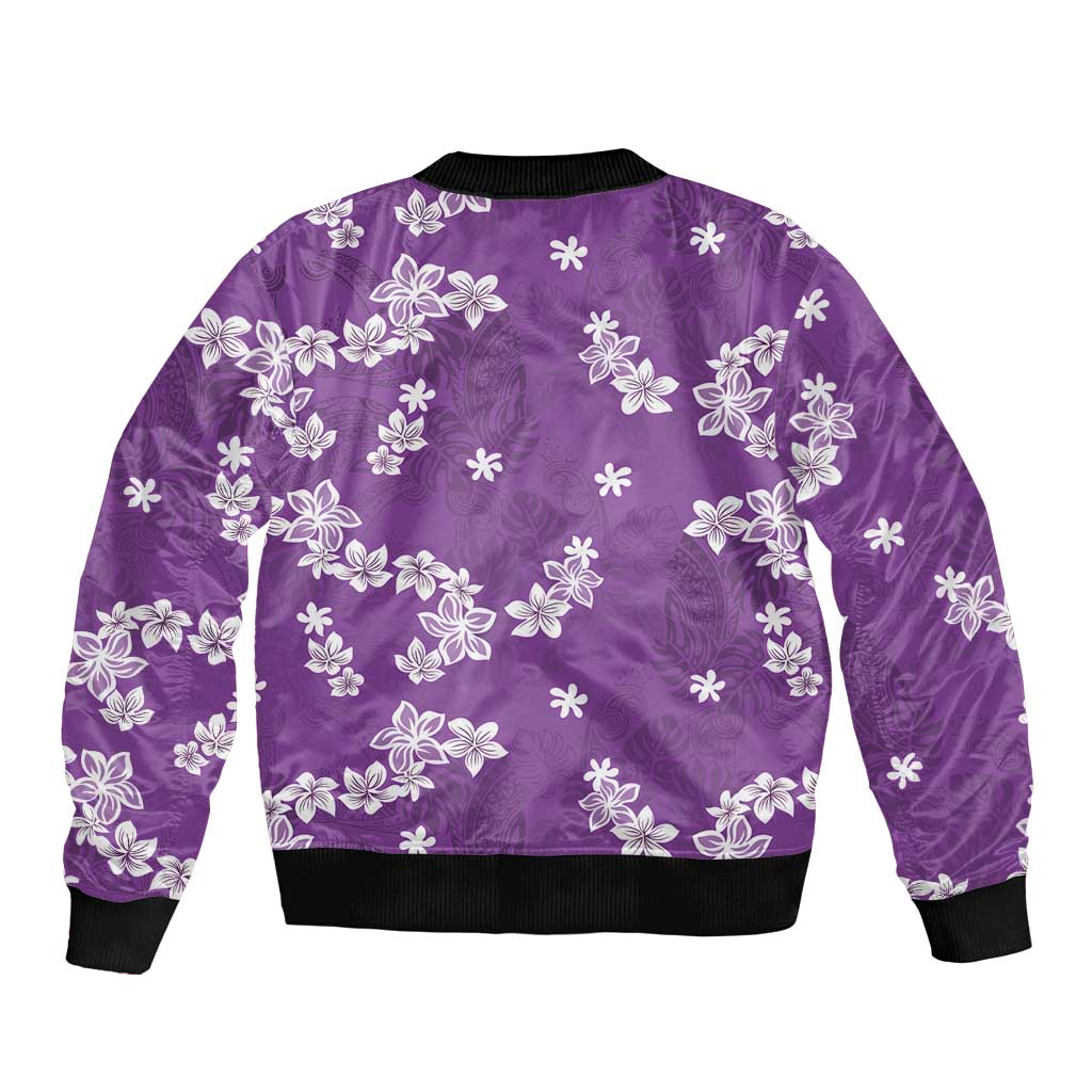 Hawaii Monstera Deliciosa Bomber Jacket Purple Plumeria Polynesian Pattern LT05 - Polynesian Pride