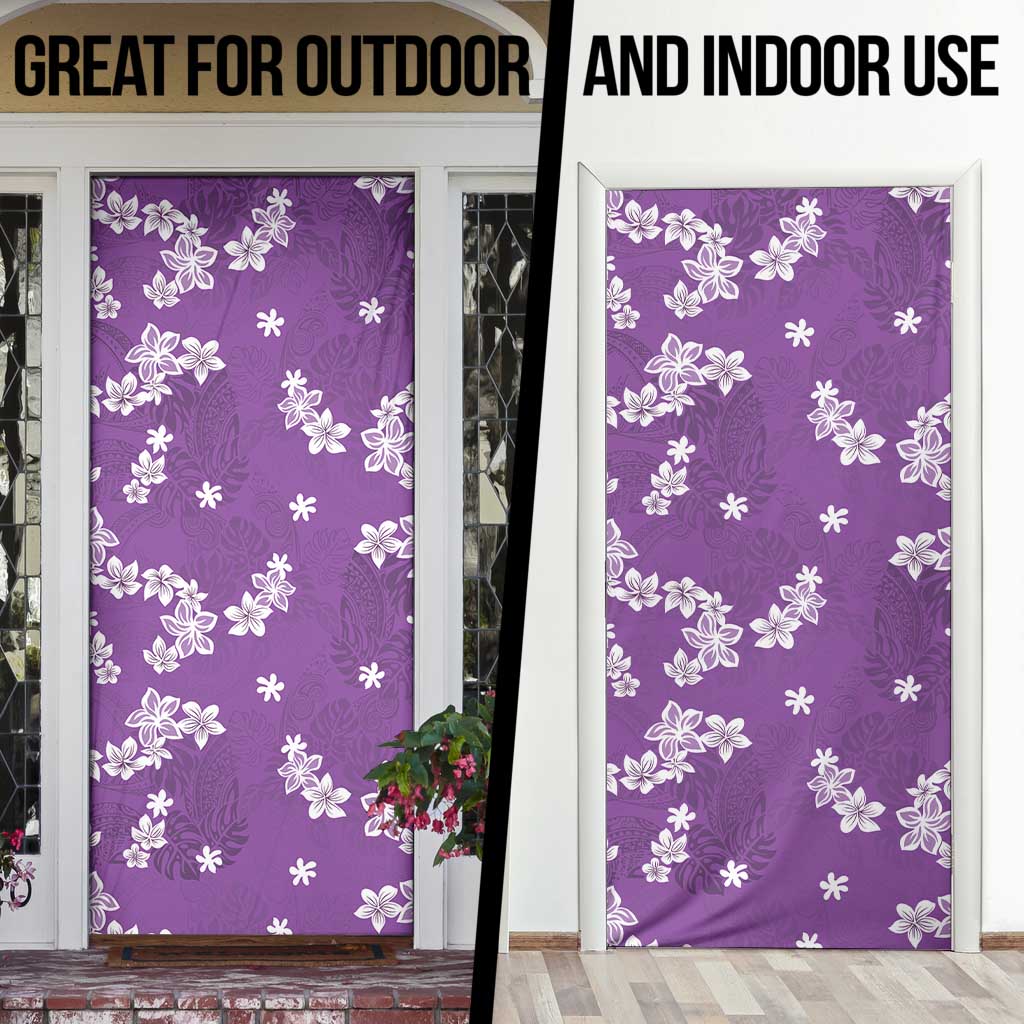 Hawaii Monstera Deliciosa Door Cover Purple Plumeria Polynesian Pattern - Polynesian Pride