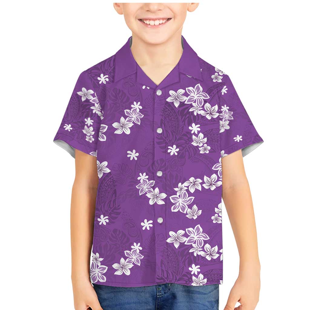 Hawaii Monstera Deliciosa Family Matching Mermaid Dress and Hawaiian Shirt Purple Plumeria Polynesian Pattern - Polynesian Pride