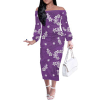 Hawaii Monstera Deliciosa Family Matching Off The Shoulder Long Sleeve Dress and Hawaiian Shirt Purple Plumeria Polynesian Pattern - Polynesian Pride