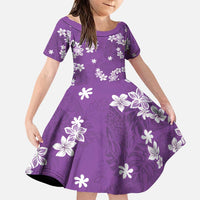 Hawaii Monstera Deliciosa Family Matching Puletasi and Hawaiian Shirt Purple Plumeria Polynesian Pattern LT05 Daughter's Dress Purple - Polynesian Pride