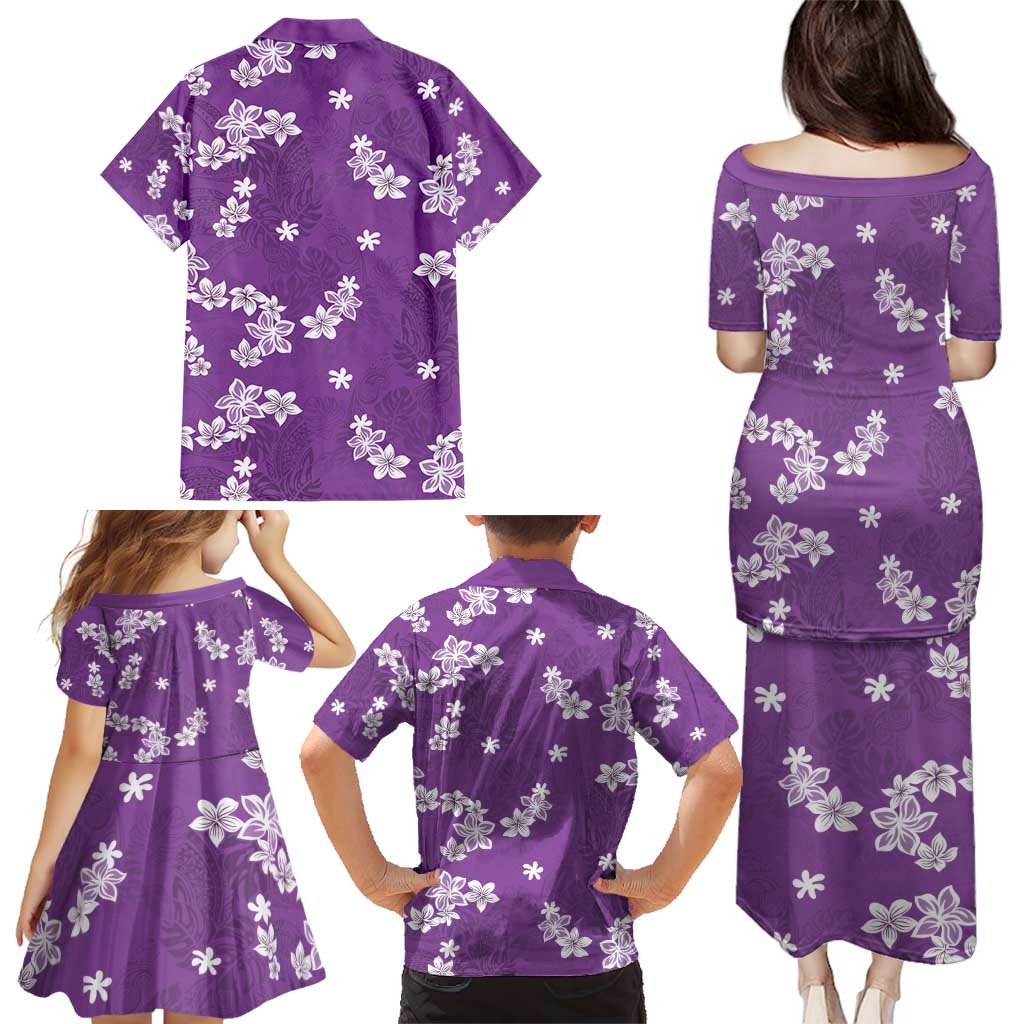 Hawaii Monstera Deliciosa Family Matching Puletasi and Hawaiian Shirt Purple Plumeria Polynesian Pattern LT05 - Polynesian Pride
