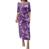 Hawaii Monstera Deliciosa Family Matching Puletasi and Hawaiian Shirt Purple Plumeria Polynesian Pattern LT05 Mom's Dress Purple - Polynesian Pride