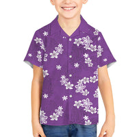 Hawaii Monstera Deliciosa Family Matching Short Sleeve Bodycon Dress and Hawaiian Shirt Purple Plumeria Polynesian Pattern - Polynesian Pride