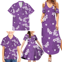 Hawaii Monstera Deliciosa Family Matching Summer Maxi Dress and Hawaiian Shirt Purple Plumeria Polynesian Pattern - Polynesian Pride