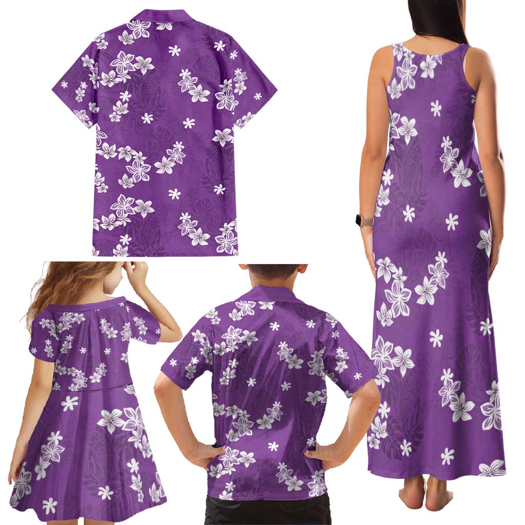 Hawaii Monstera Deliciosa Family Matching Tank Maxi Dress and Hawaiian Shirt Purple Plumeria Polynesian Pattern - Polynesian Pride
