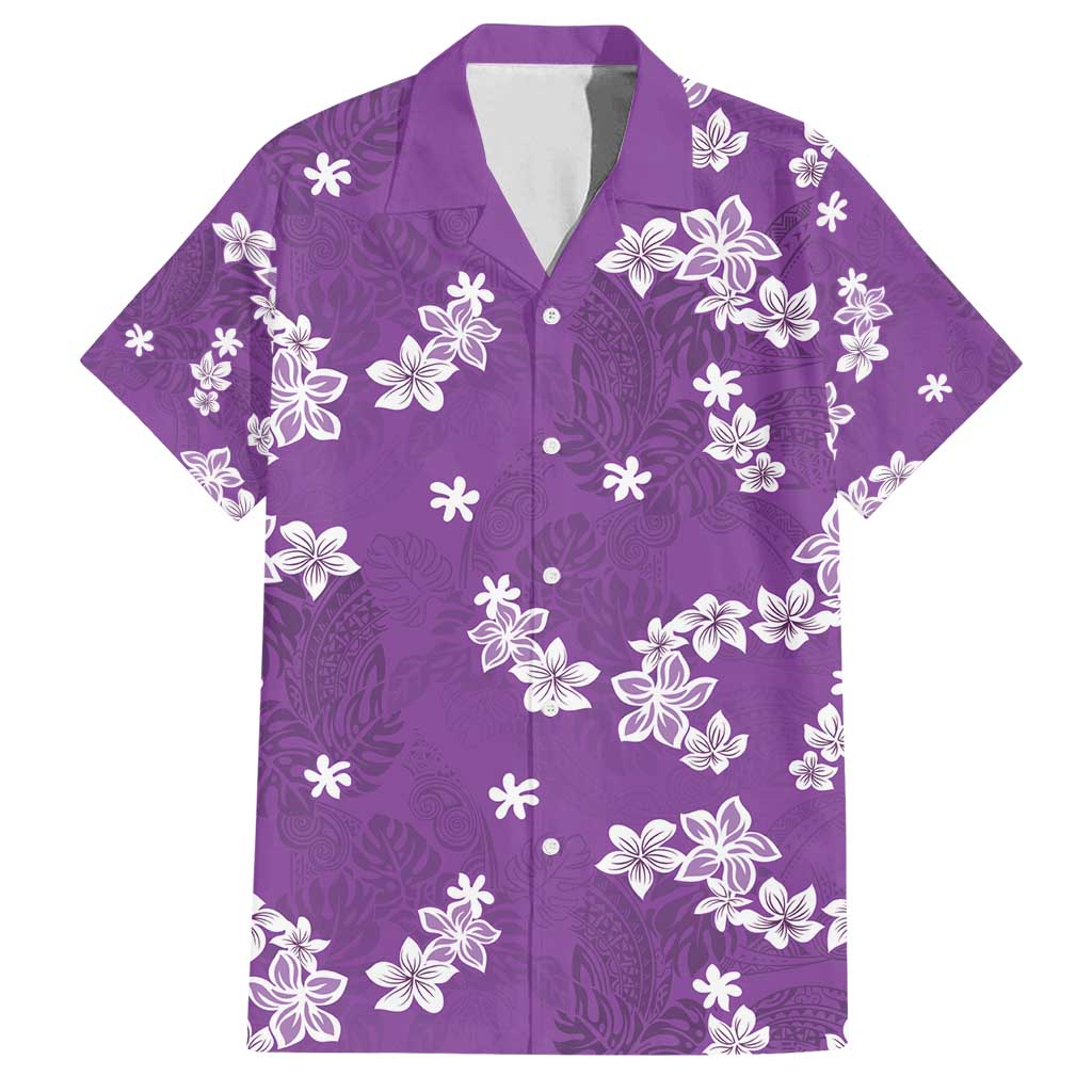 Hawaii Monstera Deliciosa Family Matching Tank Maxi Dress and Hawaiian Shirt Purple Plumeria Polynesian Pattern - Polynesian Pride