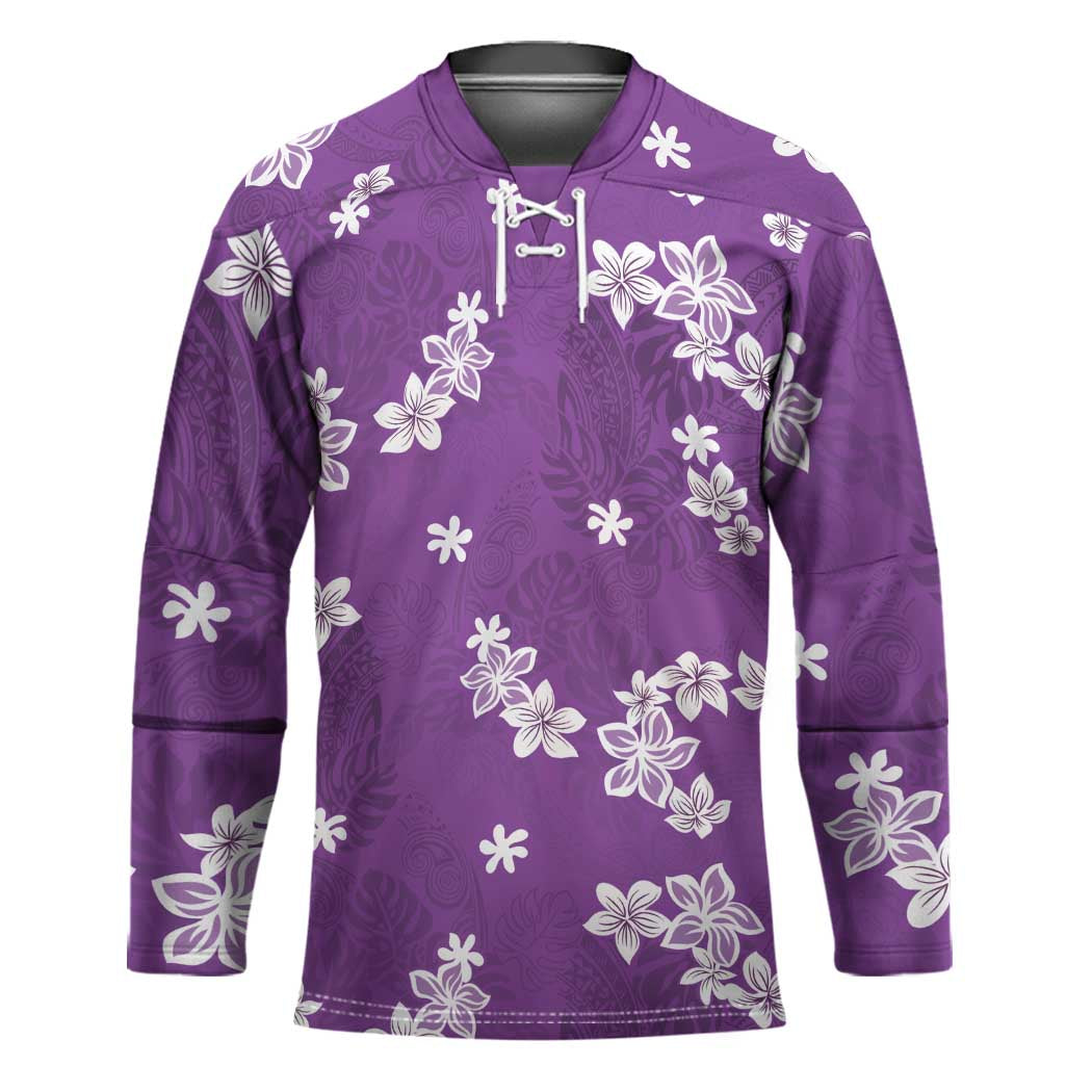 Hawaii Monstera Deliciosa Hockey Jersey Purple Plumeria Polynesian Pattern LT05 Unisex Purple - Polynesian Pride