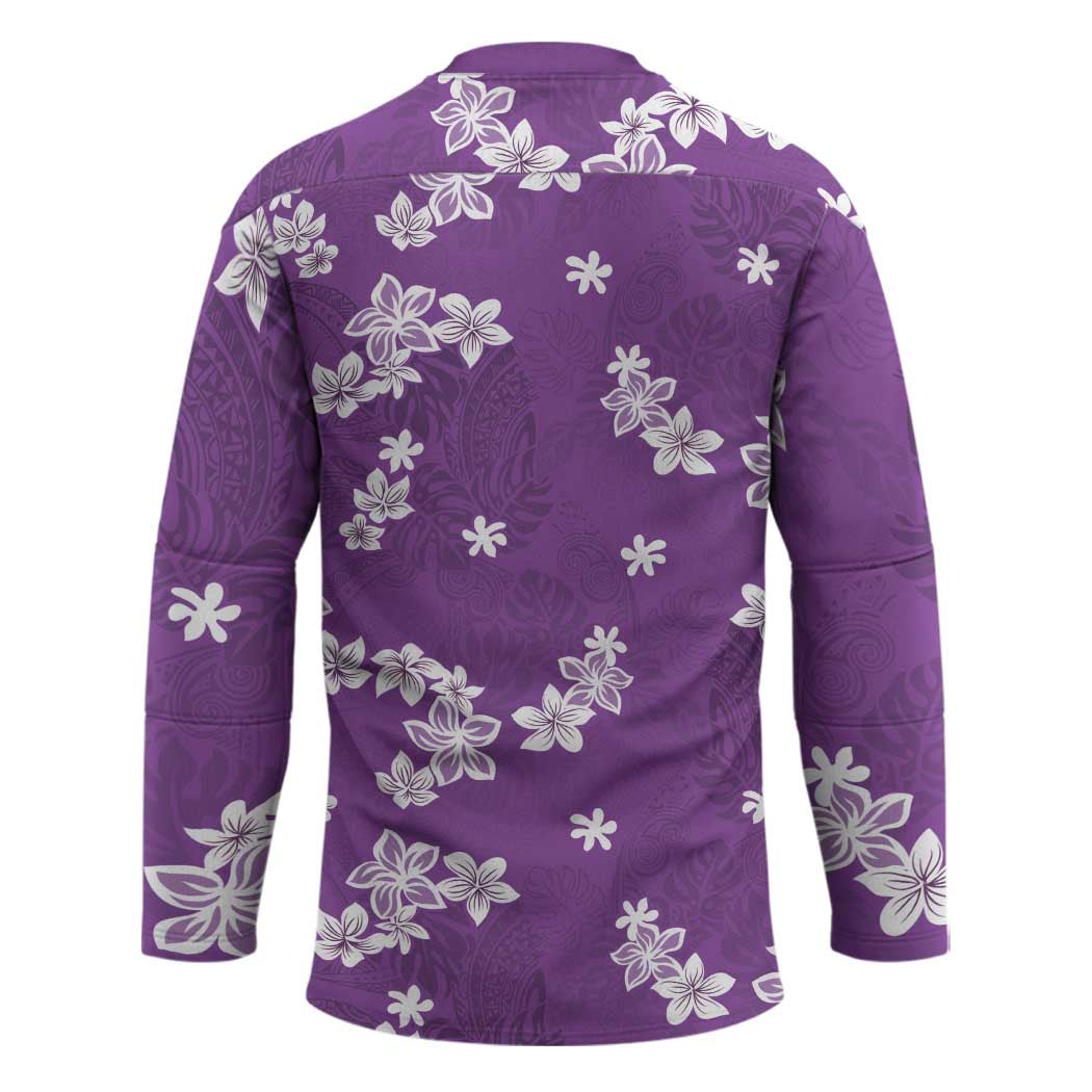Hawaii Monstera Deliciosa Hockey Jersey Purple Plumeria Polynesian Pattern LT05 - Polynesian Pride