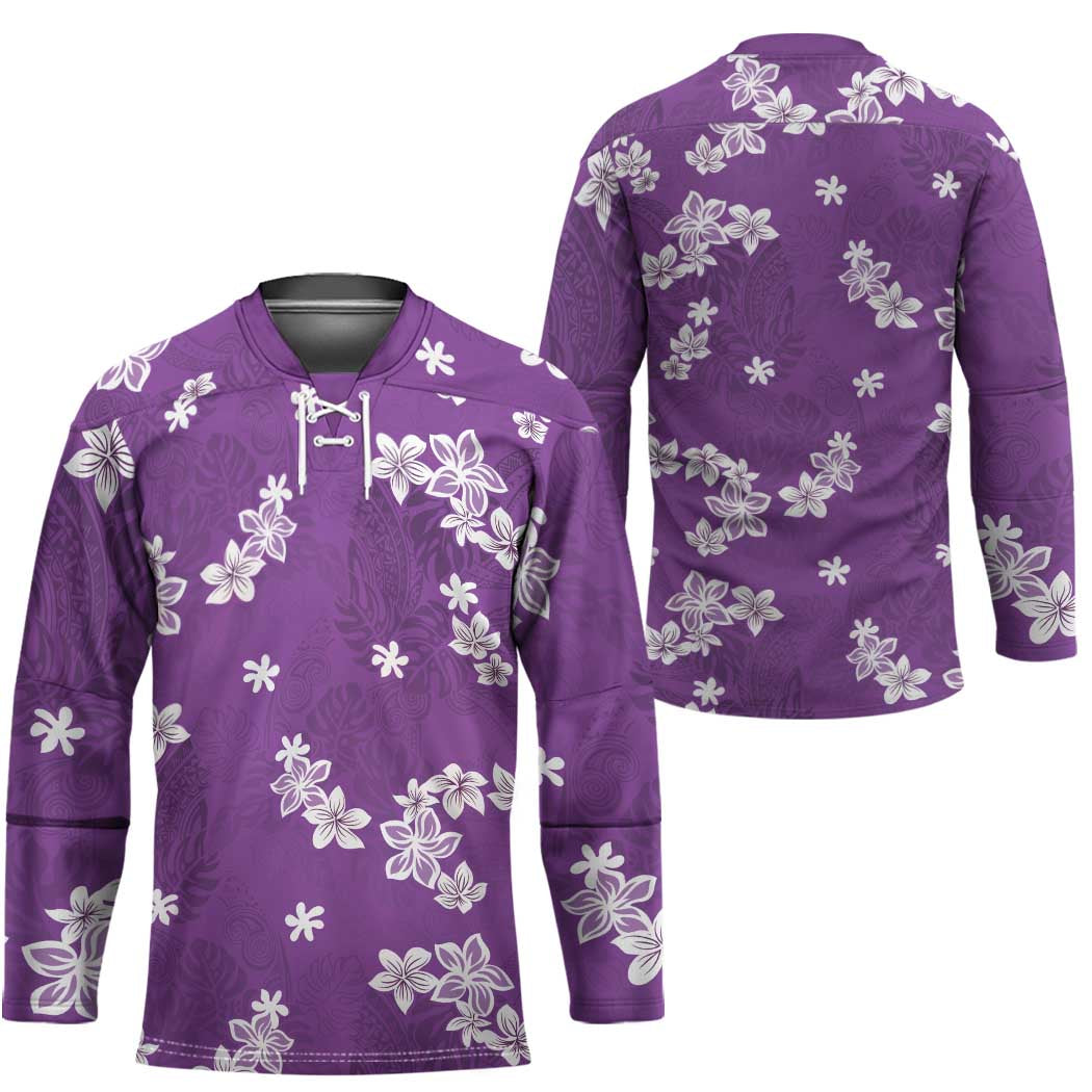 Hawaii Monstera Deliciosa Hockey Jersey Purple Plumeria Polynesian Pattern LT05 - Polynesian Pride