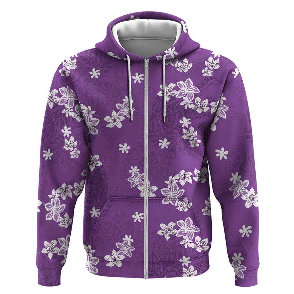 Hawaii Monstera Deliciosa Hoodie Purple Plumeria Polynesian Pattern - Polynesian Pride
