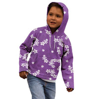 Hawaii Monstera Deliciosa Kid Hoodie Purple Plumeria Polynesian Pattern - Polynesian Pride